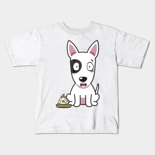 Funny bull terrier steps on a dirty diaper Kids T-Shirt